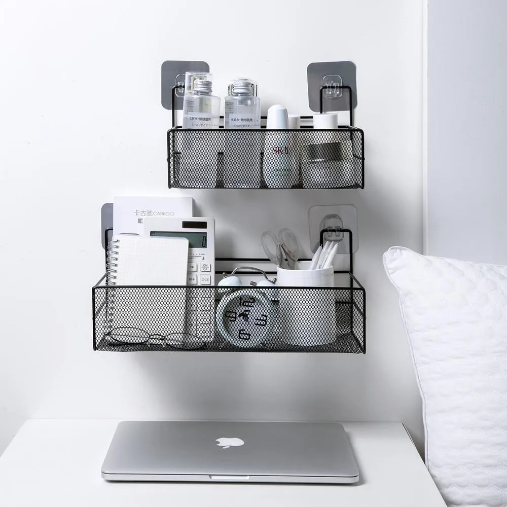 

Wall Mounted Storage Basket Cosmetic Books Storage Rack Shelves Home Dormitory Sundries Organizer Snacks Container Iron Basket