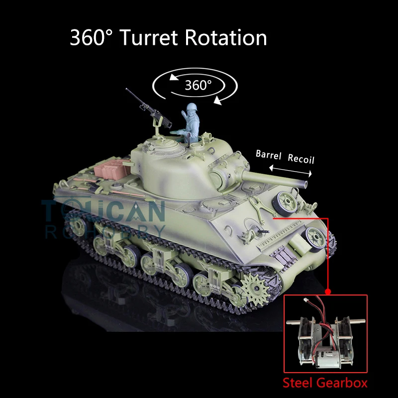 Toys HENG LONG 1/16 7.0 Plastic M4A3 Sherman 3898 360° Turret Barrel Recoil RC Tank TH17669-SMT4 2