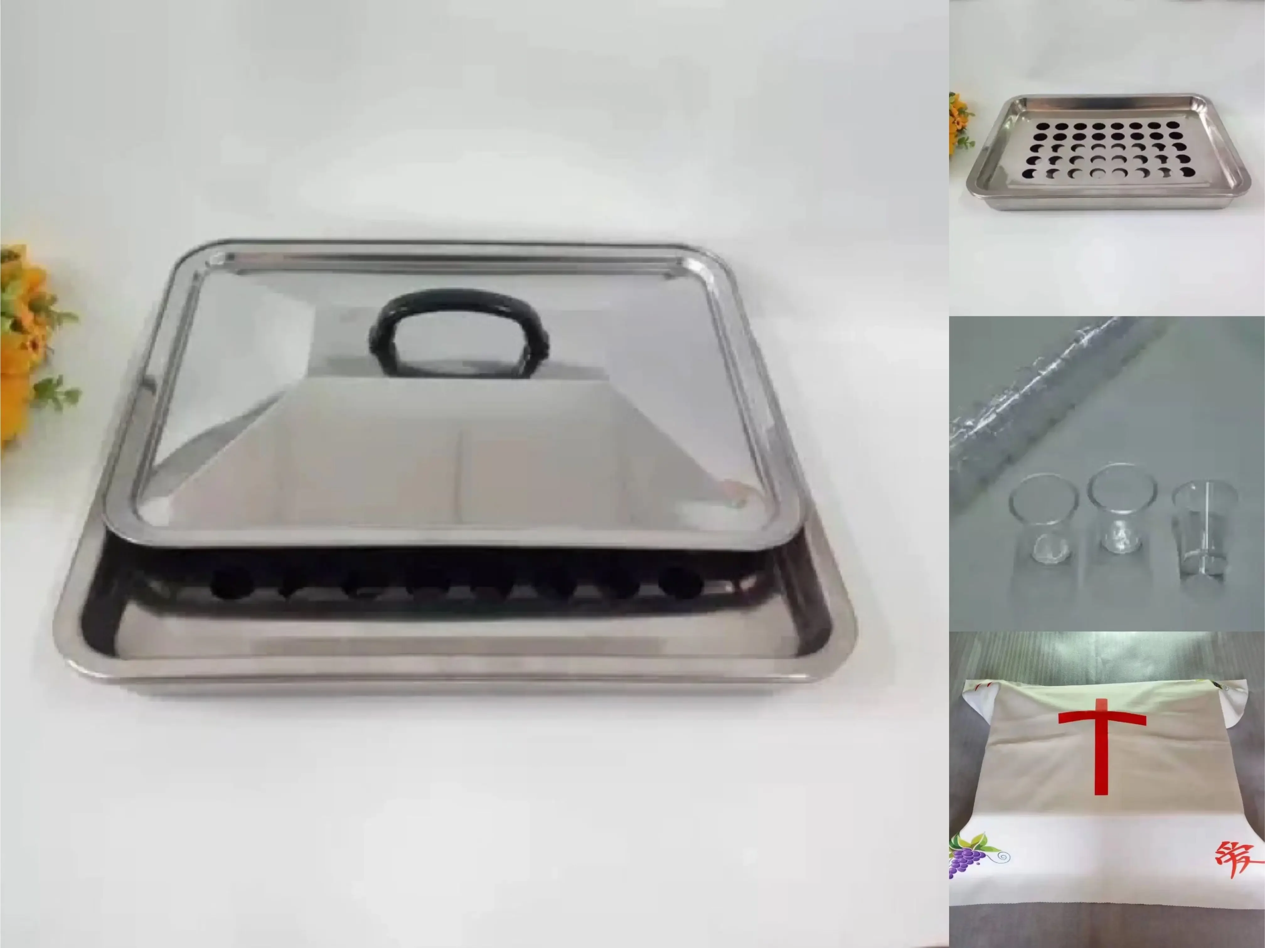 

Rectangular Plastic Cups with Lid, Base Tray, Art and Design Products, Christian Holy Communion, Package