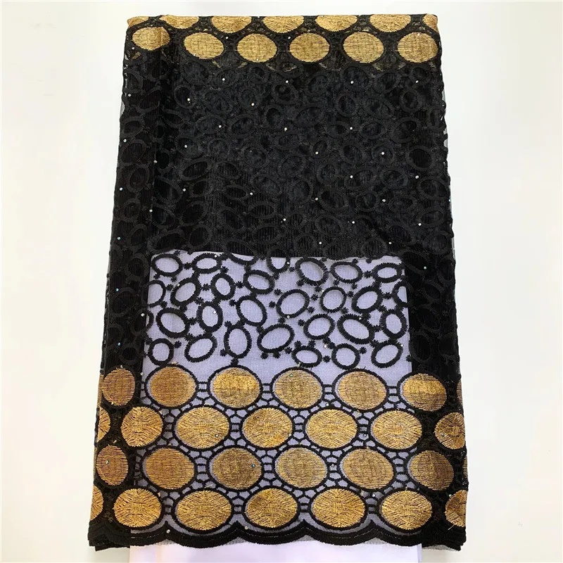 5 Yards African French Lace Fabric High Quality Mesh Lace Fabric With Gold Thread Embroidery Bead For Wedding Part PS22