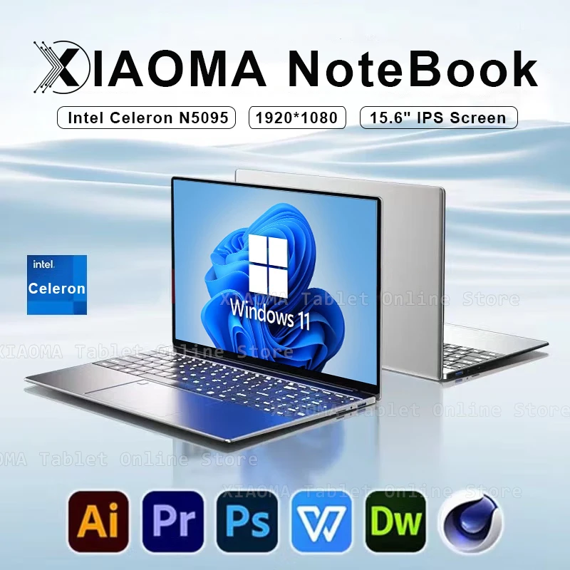 

XIAOMA Laptop Computer 15.6" Windows 11 Intel Celeron N5095 2024 Notebook PC Gamer 16GB RAM 512GB SSD 1920*1080 Office Computer