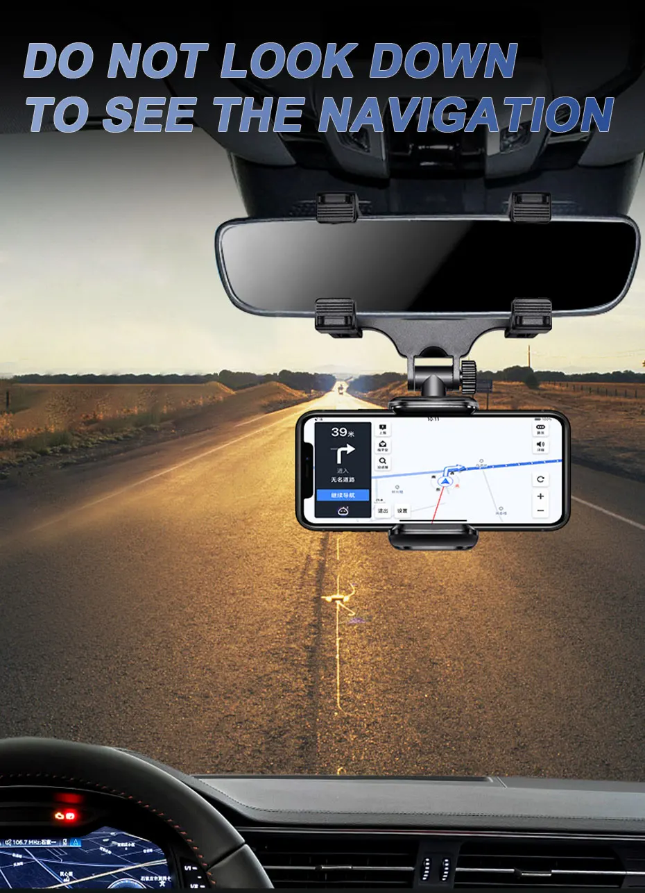 Rückspiegel-Telefonhalter für das Auto, frei drehbare Einstellung, Telefonhalterung, stabiler Greifer, Smartphone-Navigationshalterung – Detail 1