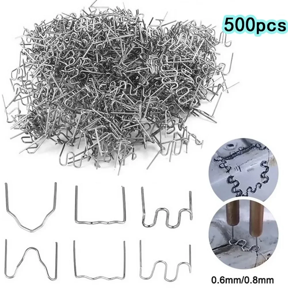 500PCS 웨이브 스테이플 0.6/0.8mm 자동차 플라스틱 수리 용 핫 스테이플 용접 네일 범퍼 수리 플라스틱 용접기 액세서..