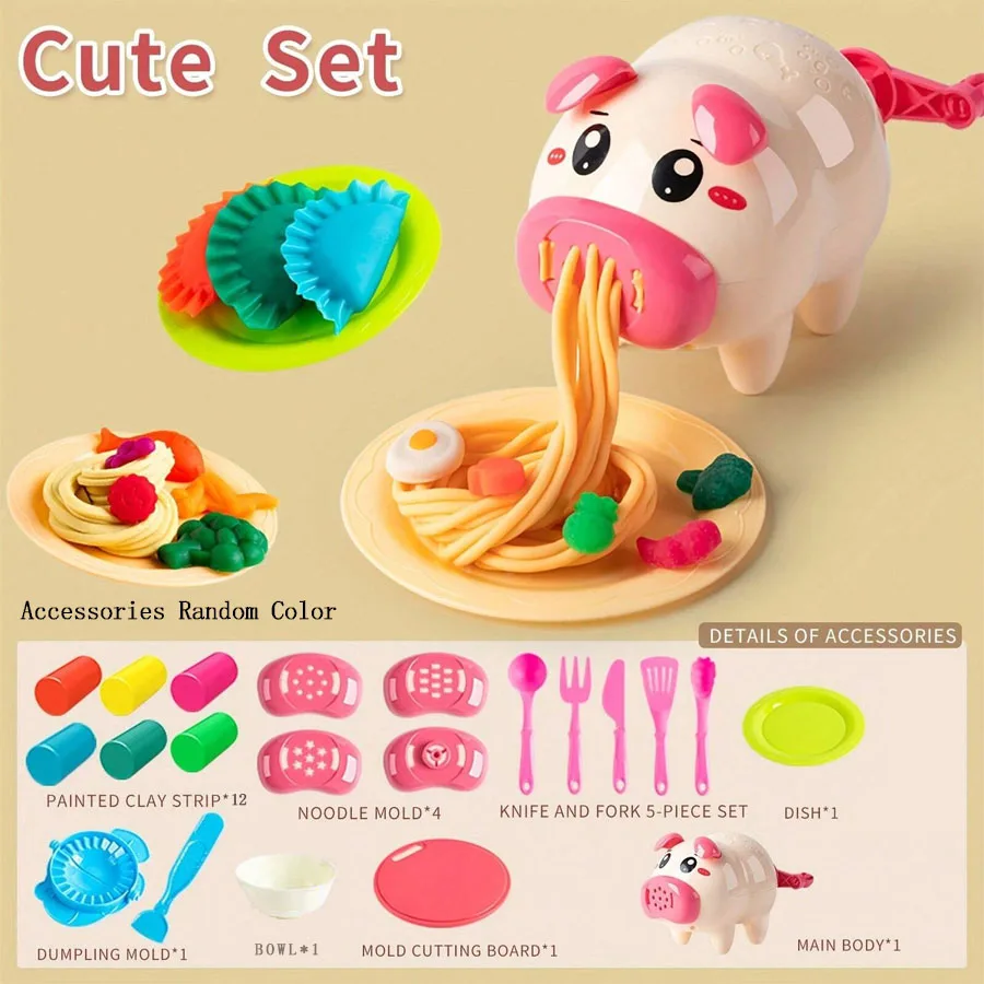 Noodle Maker Set Cartoon Pig Clay Dough Machine Toy For Kids