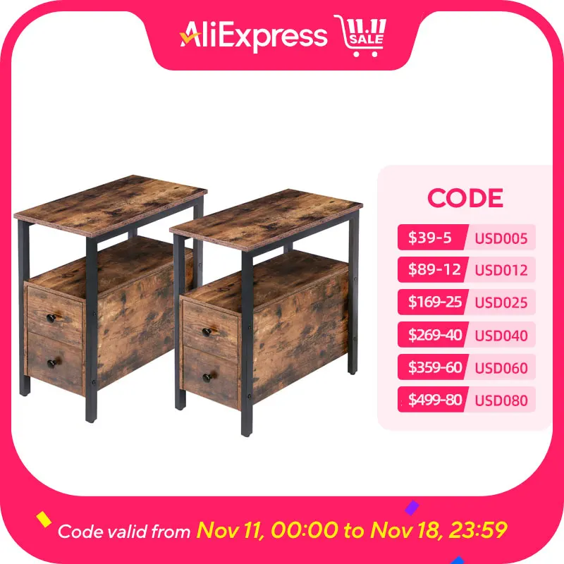 End Tables Set of 2, Narrow Nightstand with Drawers, Narrow Side Table, Bedside Tables for Small Spaces Living Room