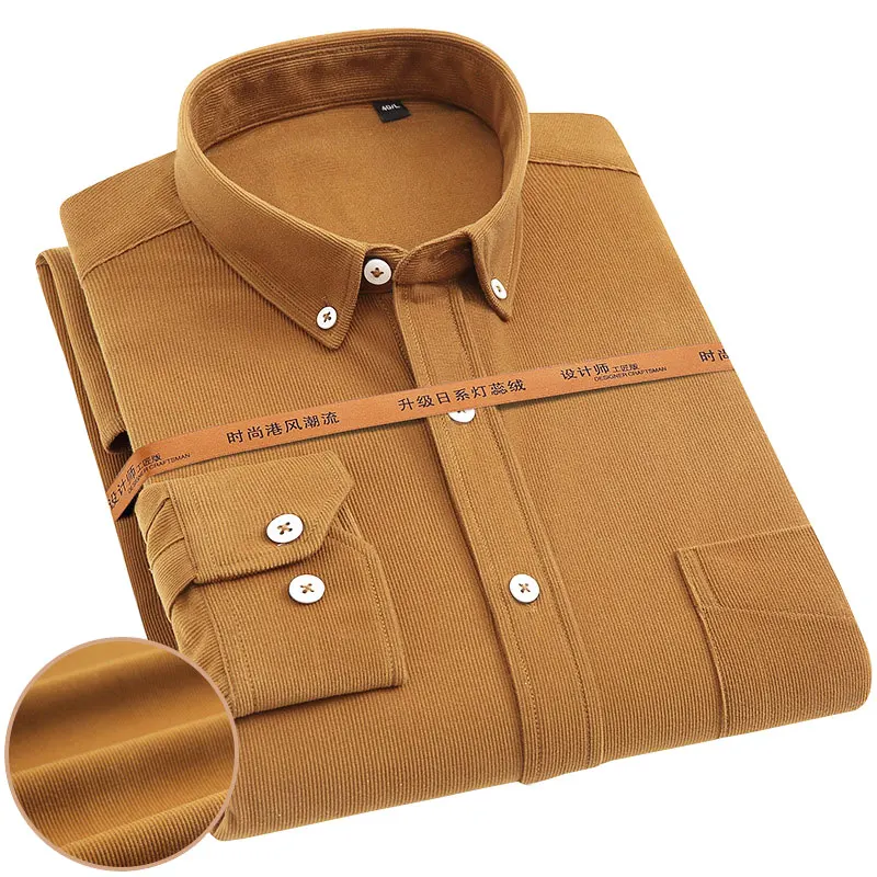 

Men's shirt Long sleeve cotton spring/summer corduroy high quality business casual solid color non-ironing anti-wrinkle