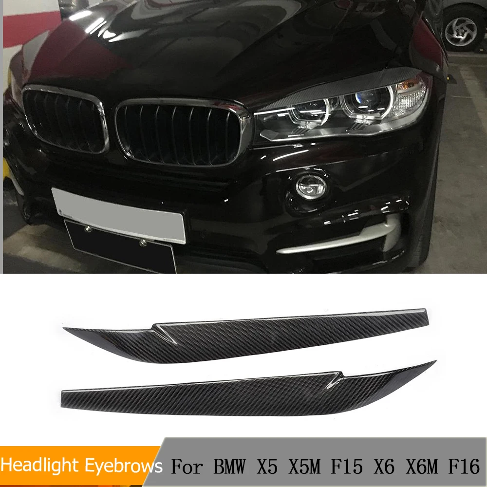 2PCS Real Carbon Fiber Headlight Eyebrows Trim Sticker Covers for BMW X5 X5M F15 X6 X6M F16 2015 - 2017 Headlamp Eyelids