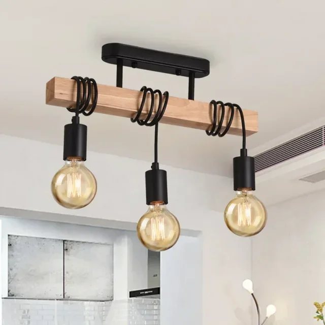 Retro Wood Chandelier – Artistic Winding Ceiling Hanging Light for Living Room, Dining Room & Bedroom