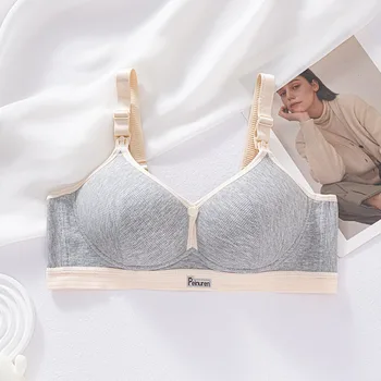 Pure Cotton Double Button Breastfeeding Bra With Thin Gathered Seamless Nursing Bra Anti Sagging No Underwire Front Open Bra