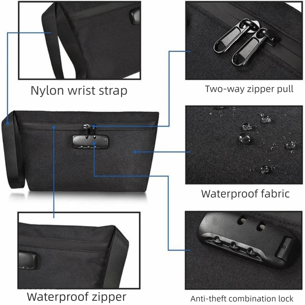 Combination Lock Smell Proof Stash Bag Carbon Lined with Handle Smell Isolation Case Waterproof Double Zipper