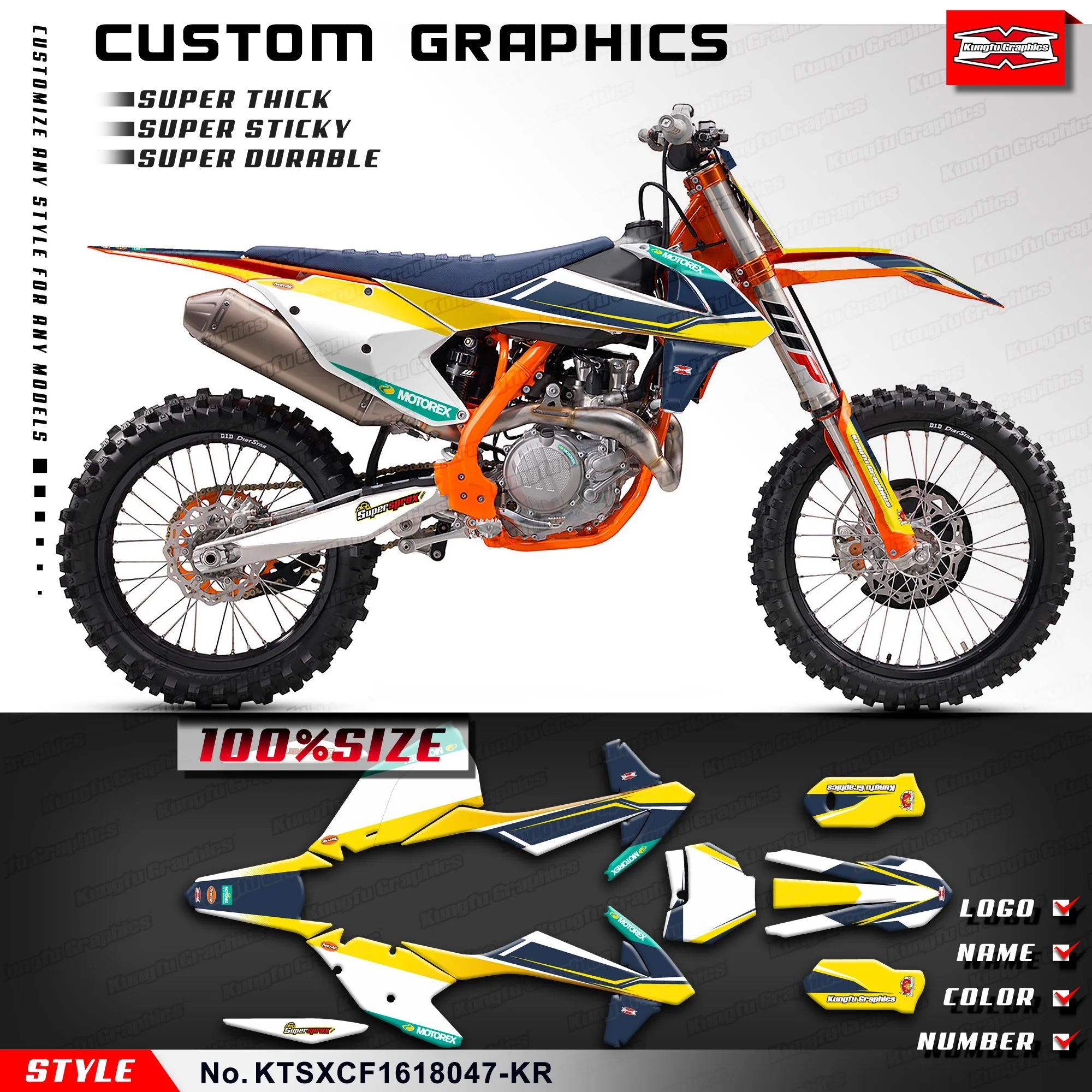 

KUNGFU GRAPHICS Motocross Stickers Kit for KTM 125 150 250 350 450 SX SXF SX-F XC XCF XC-F 2016 2017 2018 KTSXCF1618047-KR