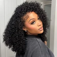 Perruques sans colle 300% en cheveux humains, style afro bouclé, avec bandeau, version améliorée 3 en 1, demi-perruque avec cordon de serrage, clips sans couture, à porter sur le côté 2