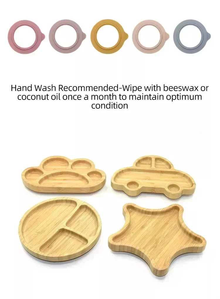 Baby Frog Wooden Dinner Plate Baby Feeding Bowl Children Feeding Tableware With Silicone Suction Cup Wooden Cartoon Dinner Plate 4