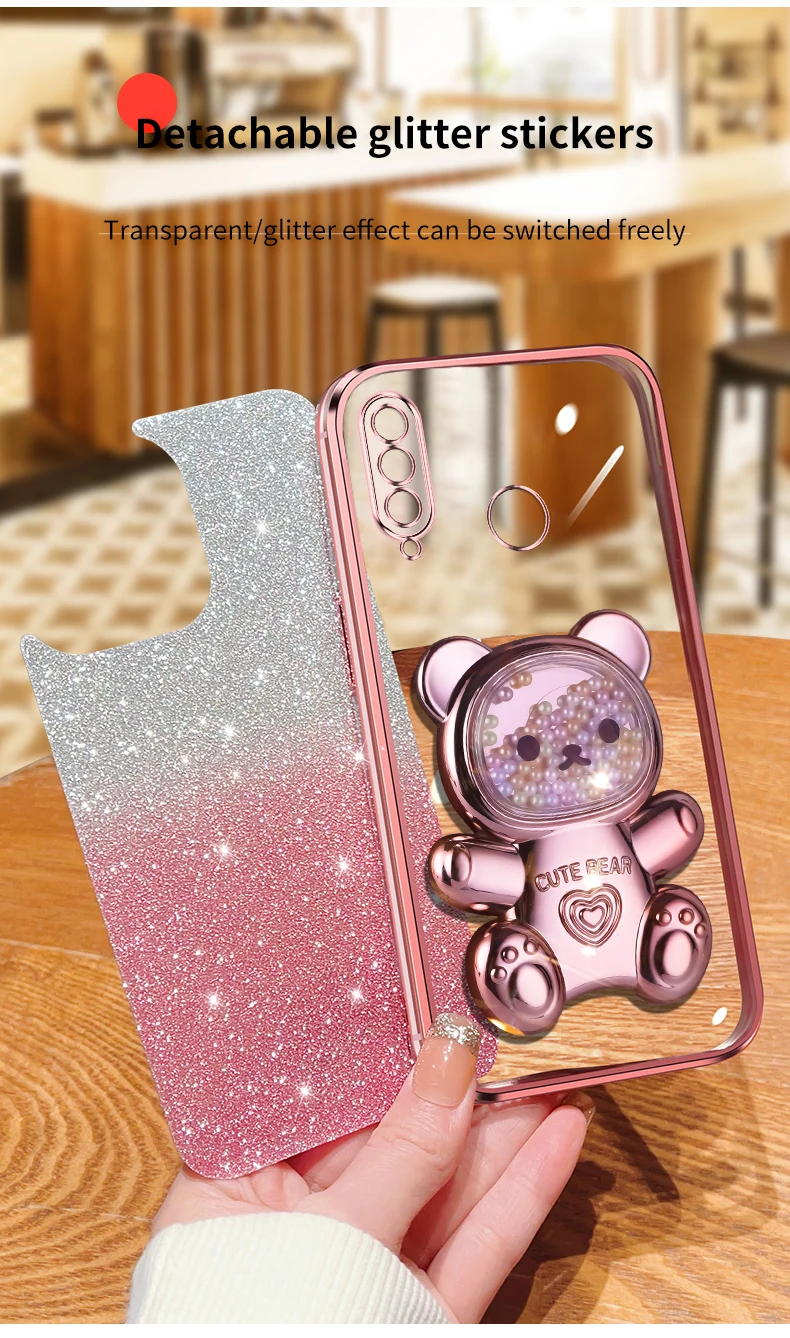 P30lite Quicksand Bear support à paillettes étui de téléphone pour Huawei P40 P50 P30 P60 Lite y7 y6 p30pro support housse Mate 30 40 50_voghion.com