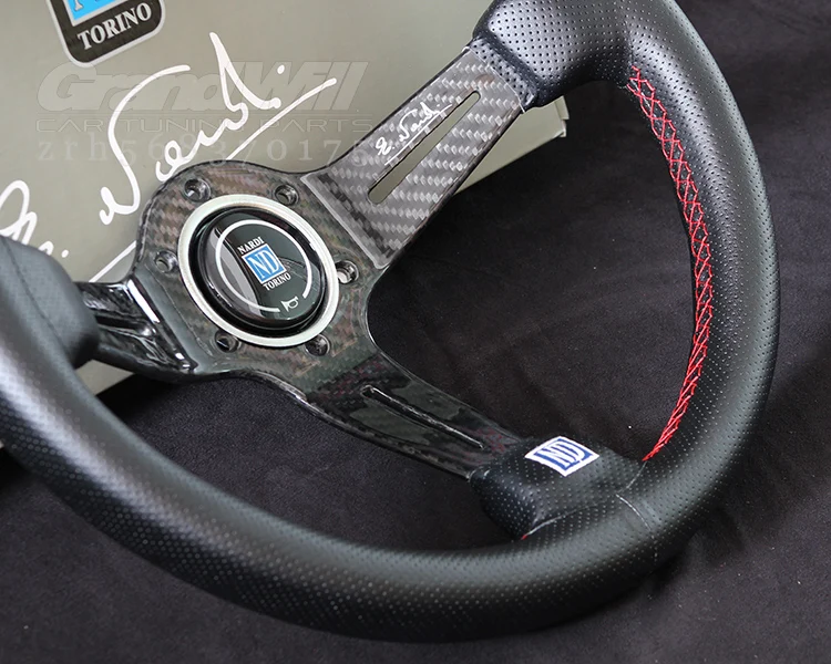 Universal NARDI 350MM 14' Carbon Fiber Deep Cone 90mm Perforated Leather  Red Stitching Sport Steering Wheel - AliExpress