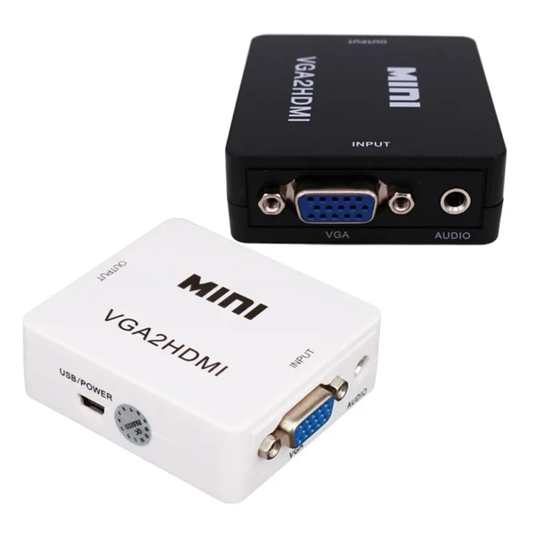 고화질 Vga to HDMI 비디오 컨버터 박스, 소형 화이트 큐브 오디오 변속기 라인, 4k 1080p 네트워킹 도구