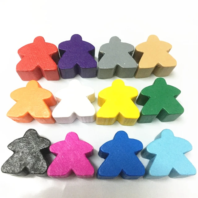 12PCS Wooden Humanoid Meeples Pawn Chess Pieces 12 Colors