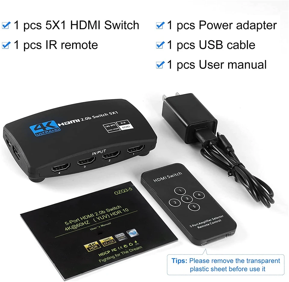 2026 Best 4K HDMI-compatible Switch 5 IN 1 OUT HDR HDMI Switch 4K 60Hz HDMI 2.0