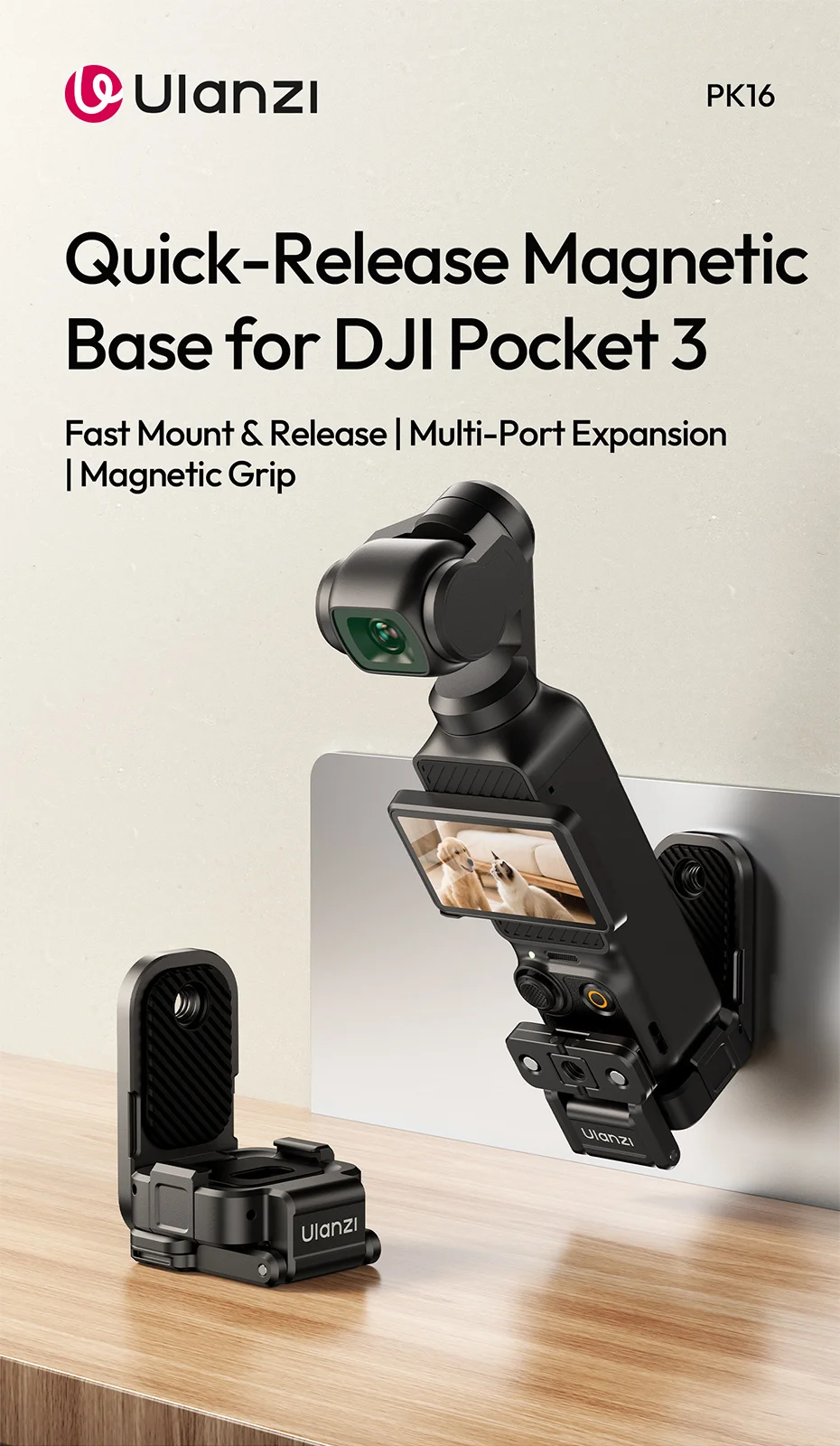 Magnetic Base for Pocket 3 Magnetic Grip Adapter 1/4'' Action Gopro Ports for O