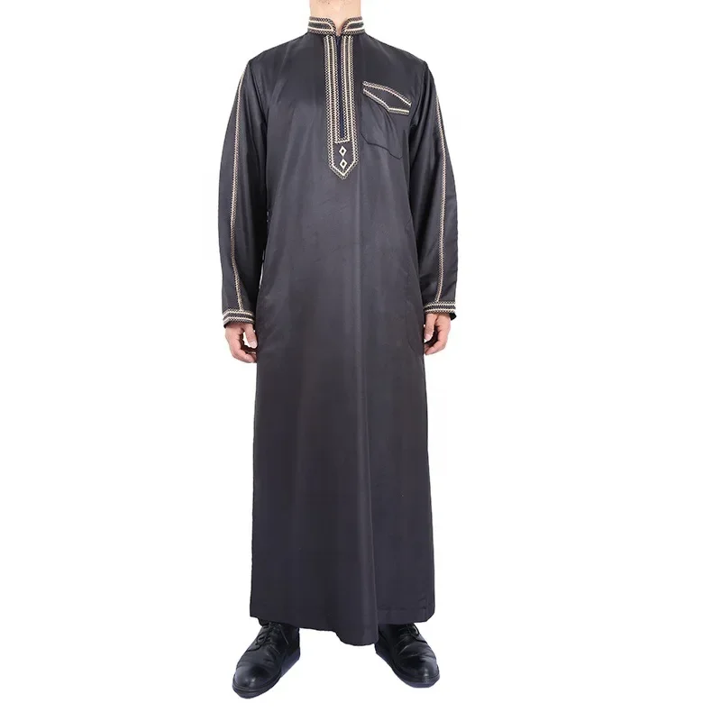 2023 Muslim Men's Robe Ethnic Loose Casual Stand Collar Long Sleeve Retro Muslim Men's Jumpsuit Summer M-4XL men s muslim robe daily loose casual blue middle east long sleeve hooded muslim ethnic men s casual robe africa new fashion 2022