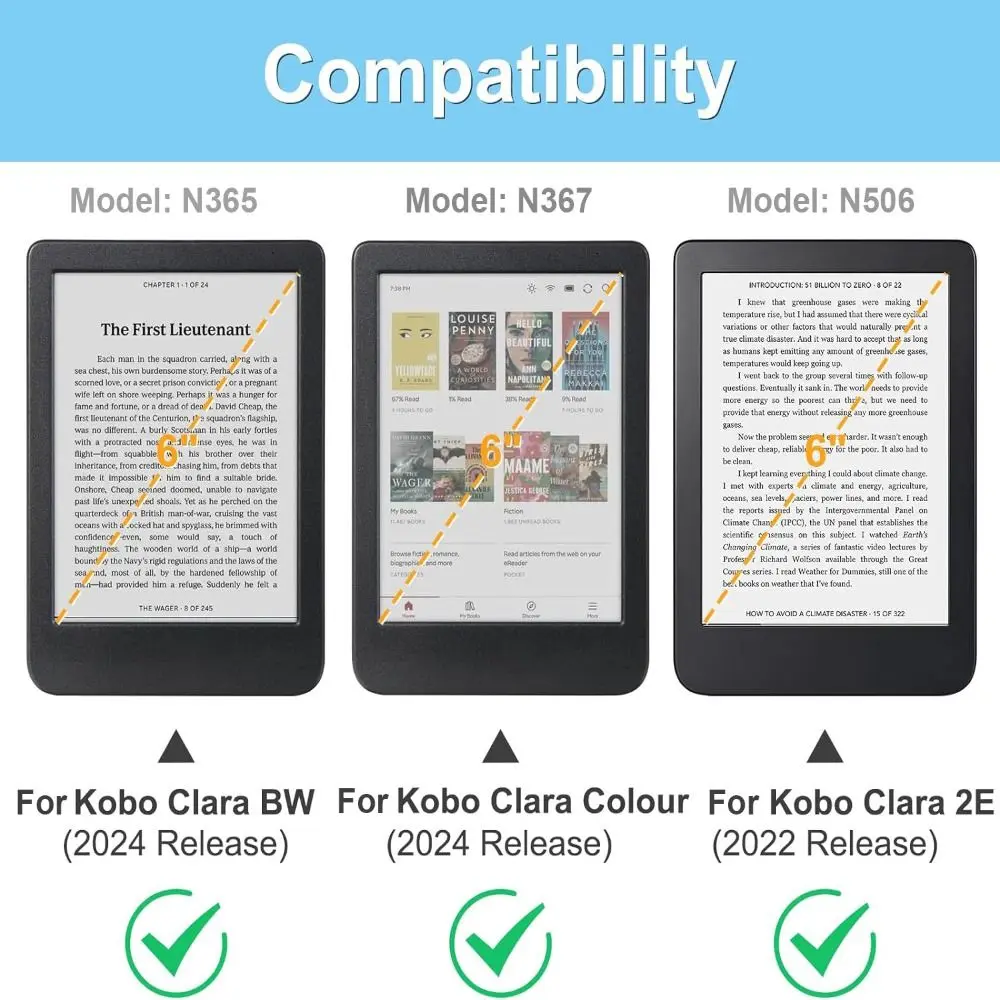 For KOBO Clara Colour/BW/2E 6 inch e-Reader Case 2024 New N367 Smart Cover TPU Funda Auto Sleep/Wake Protective Shell