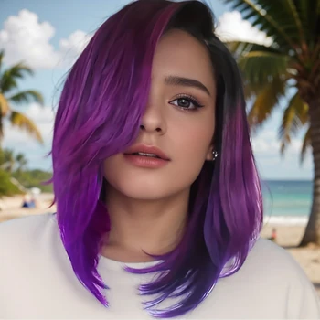 Colori misti Body Wave Viola, parrucche sintetiche per donne per Halloween, Natale, cosplay