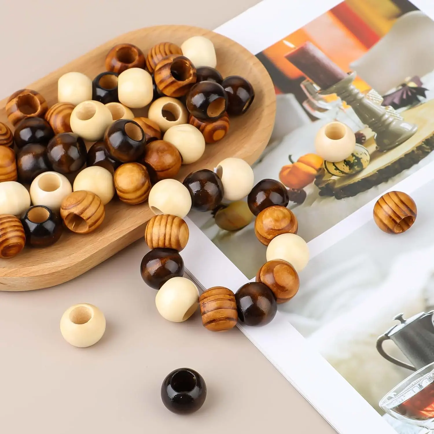 Natural Wooden Macrame Spacer Beads 4