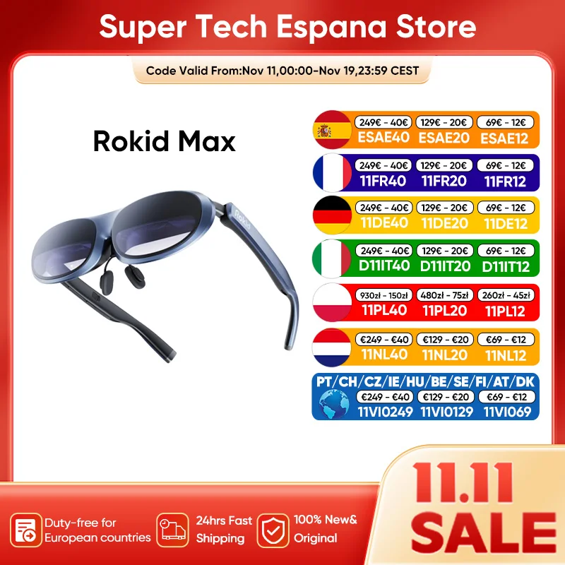 Nuovi occhiali Rokid Max Smart AR 3D Micro OLED 215" Schermo massimo 50 ° Visualizzazione FoV per telefoni Schermo proiettato per PC All-in-One navidad