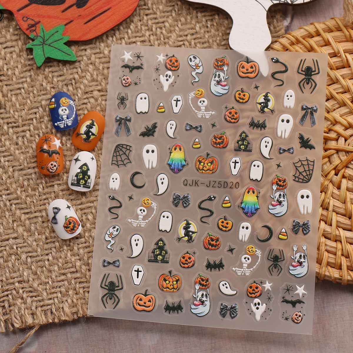 Day of the Dead Halloween 5D Relief Nail Stickers – Spooky Ghost and Pumpkin Designs