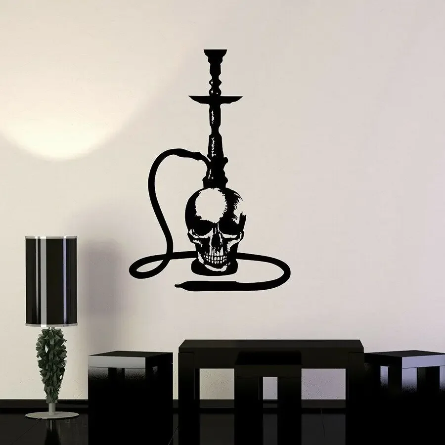 Arabic Hookah Vinyl Decal Skull Shisha Smoking Bar Wall Stickers Mural Home Decoration Accessories Living Room Decals A099