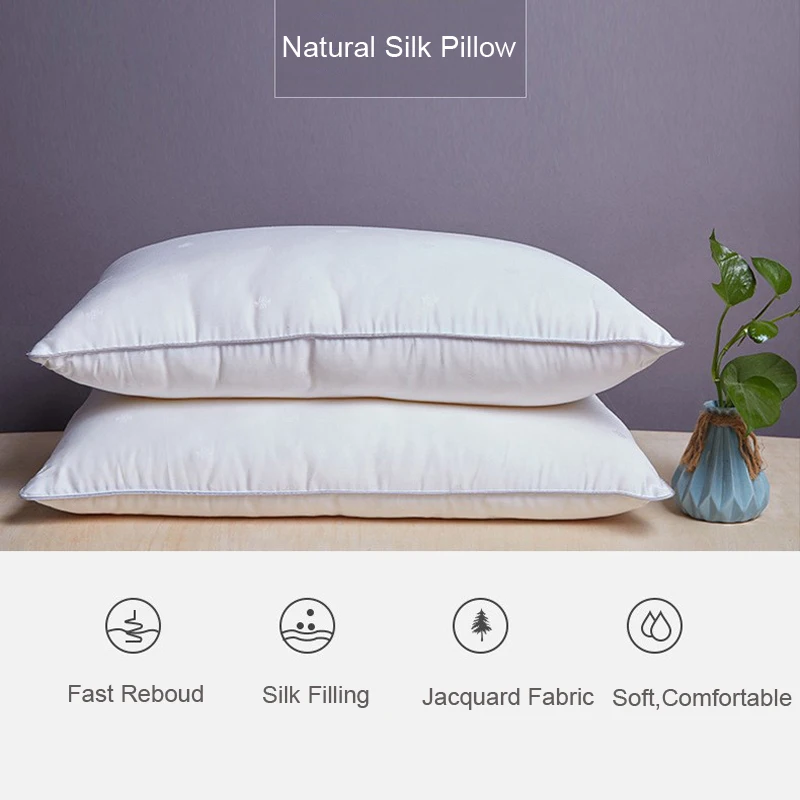 Mulberry Silk Pillows For Sleeping 48*74cm Natural Silk Filling Jacquard Anti Mite Soft Health Care Bedding Hotel Neck Pillows 2