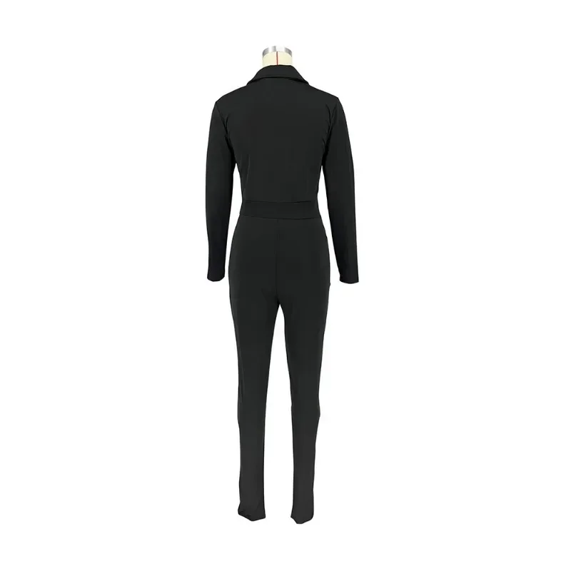 BTQWFD Jumpsuits for Women Bodysuit Female Clothing Autumn Winter Long Sleeve Fashion Ladies Casual Zipper with Pocket 2024 New