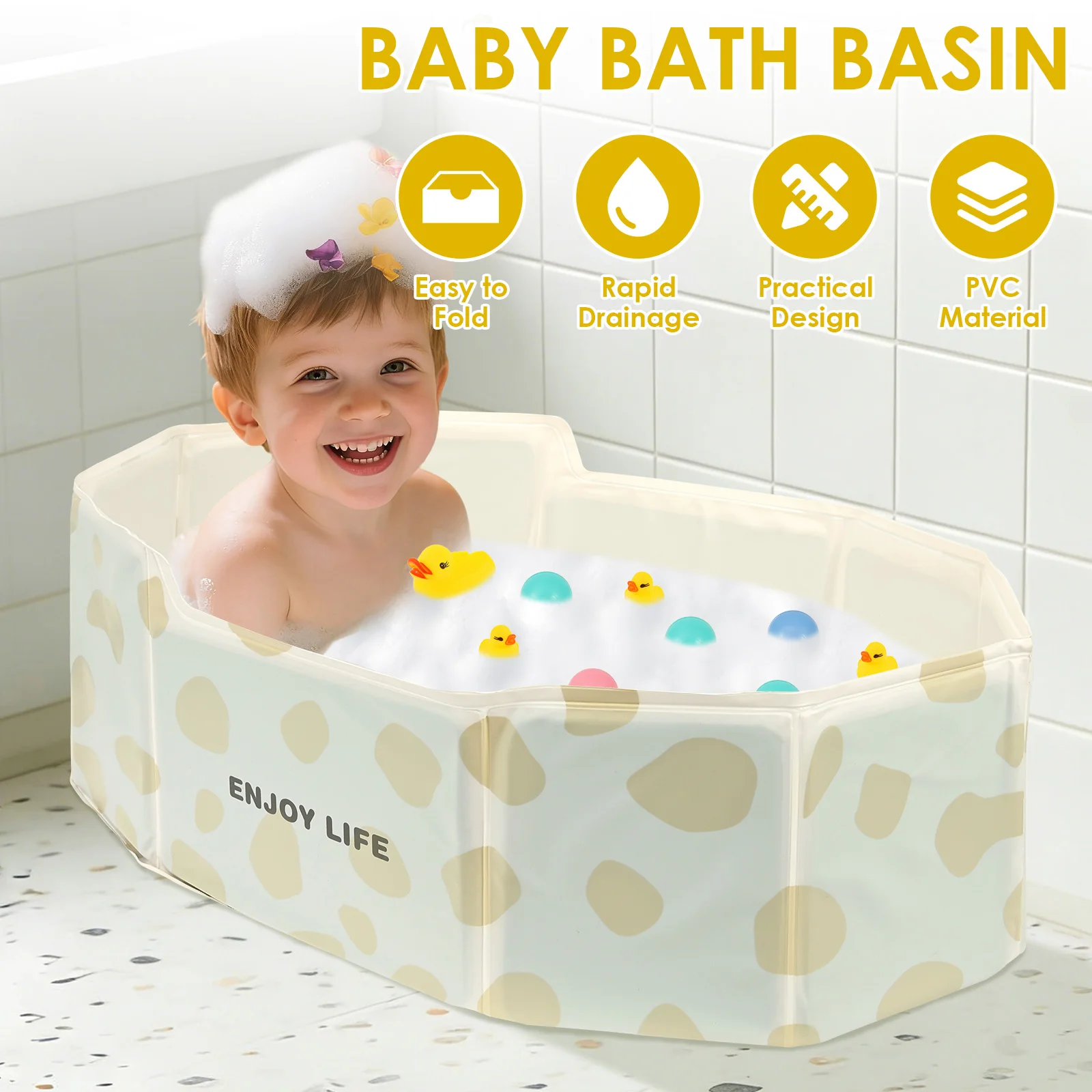 Foldable Baby Bathtub PVC Reinforced Thickened Kids' Bathtub with Drain Valve Pet Bathing Foldable Bathtub Garden Paddling Pool