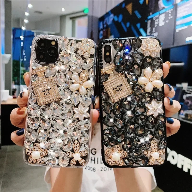 

Fashion perfume bottle rhinestone Full of diamonds Full Coverage For iPhone X XR XS 11 12 13 14 15 Pro Max Shockproof Phone case