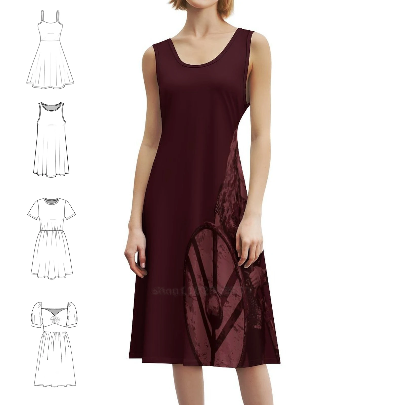 Shield Women's Hip Hop Streetwear Dress Graphic Print Party Club Wear Shield Lagertha Red Monotone Norse Evening Dress Women