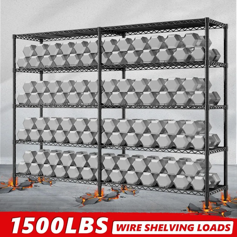 1500LBS Storage Shelves 61.2''W Wire Shelving Unit 5 Tier Metal Shelving for Storage Rack Shelves for Storage Heavy Duty 2
