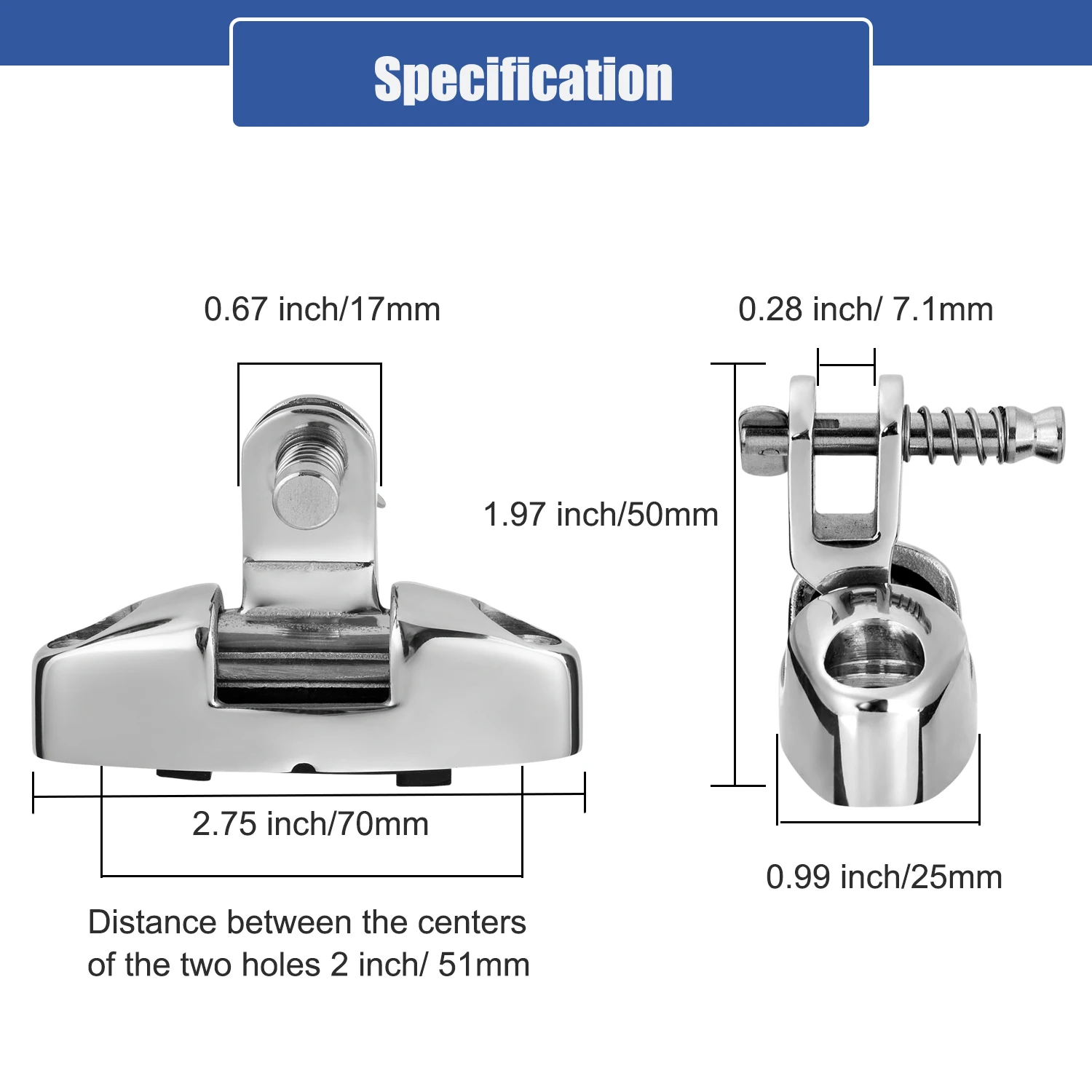 Boat Bimini Top Swivel Deck Hinge 180 Degree Adjustable, with Removable Pin, Solid 316 Stainless Steel Marine Top Hardware