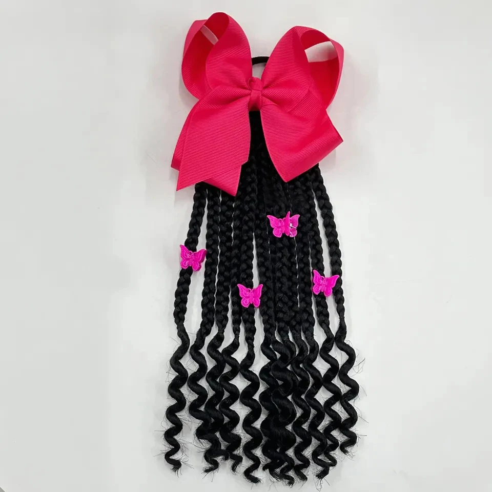 Kids Braided Ponytail with Beads and Bow