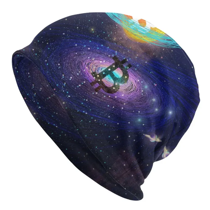 

Bitcoin Space Galaxy Art Bonnet Femme Street Knit Hat For Women Men Winter Warm BTC Cryptocurrency Miner Beanies Caps