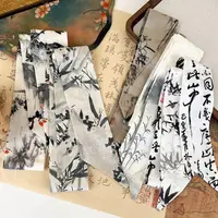 Long Ink Painting Silk Scarf Minimalist Style Ancient Style Ancient Hair Band Headdress Printed Scarf Ribbon Headband Girl