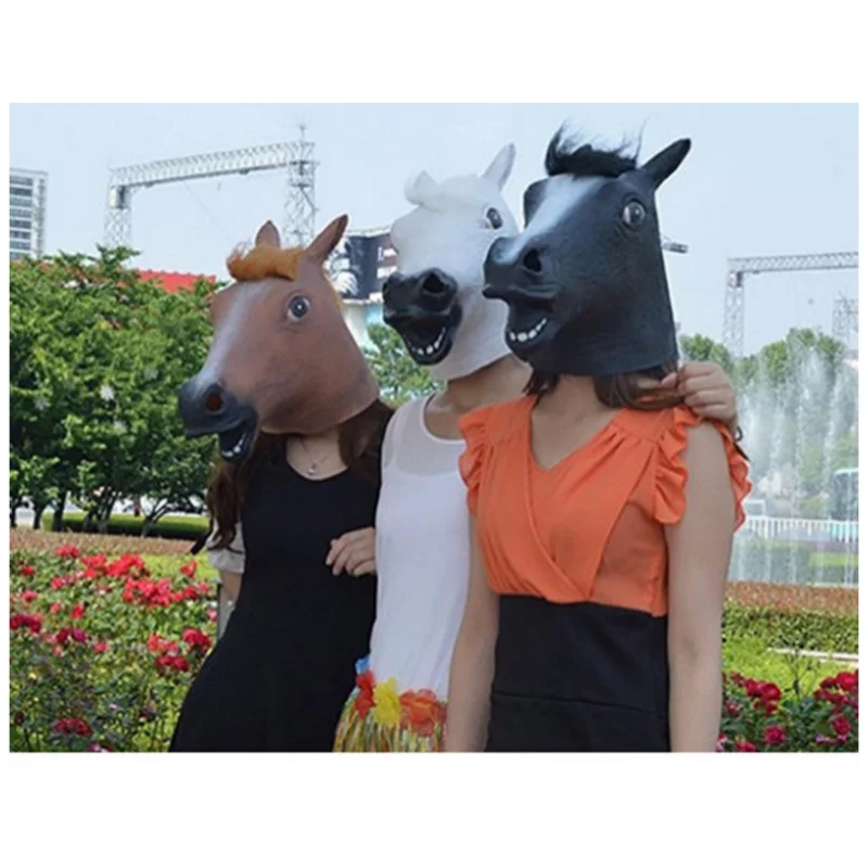 Horse Head Mask Halloween Cosplay Costume Creepy Animal Costume Prop Headgear Halloween Decor Funny Rubber Animal Head Mask