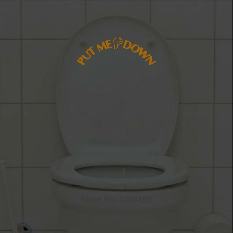 Glow in the Dark Funny Toilet Seat Sticker Put Me Down Toilet Bowl Decal Training Decorations Bathroom DIY Decor toilet stickers