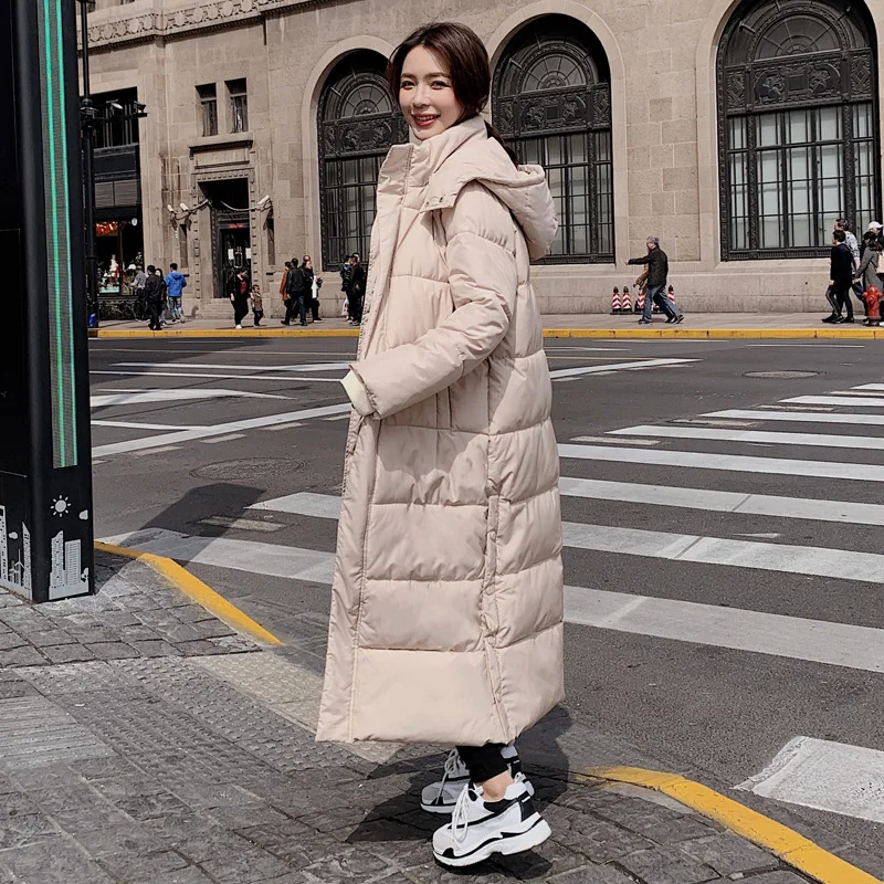 

Super Long Padded Cotton Jacket Women 2023 New Korean Over-The-Knee Fashion Parkas Winter Female Thick Black Down Cotton Coat