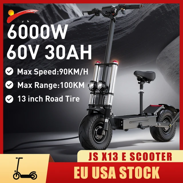 Patinete eléctrico todoterreno plegable para adultos, Scooter de 13  pulgadas, 6000W, doble Motor, velocidad máxima de