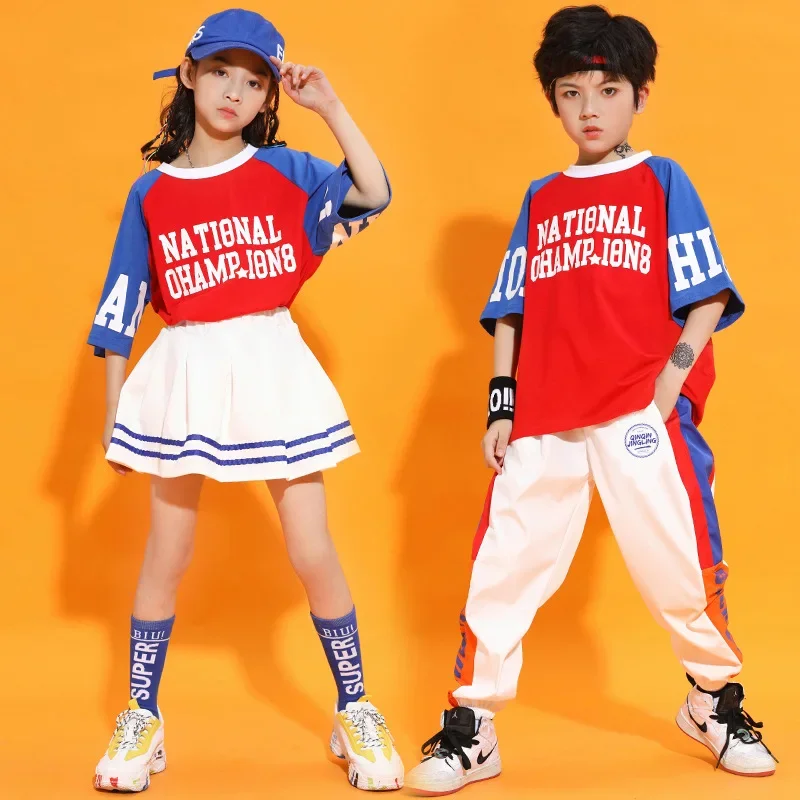 

Kids Hip Hop Clothes Sets Letter Short Sleeve T-shirt Top + Pants Teen Boys Street Dance Costumes Girls Jazz Performance Suit