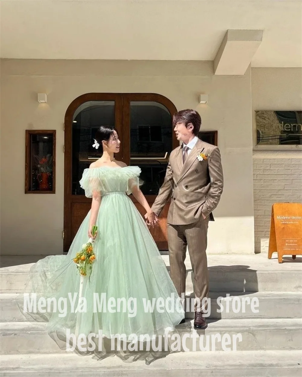 ZHUISHU 2025 Fairy Tulle Green Korea Wedding Party Dress Photo shoot Sleeves Tulle Prom Evening Gowns Bridal Dress Lace Up Back 4