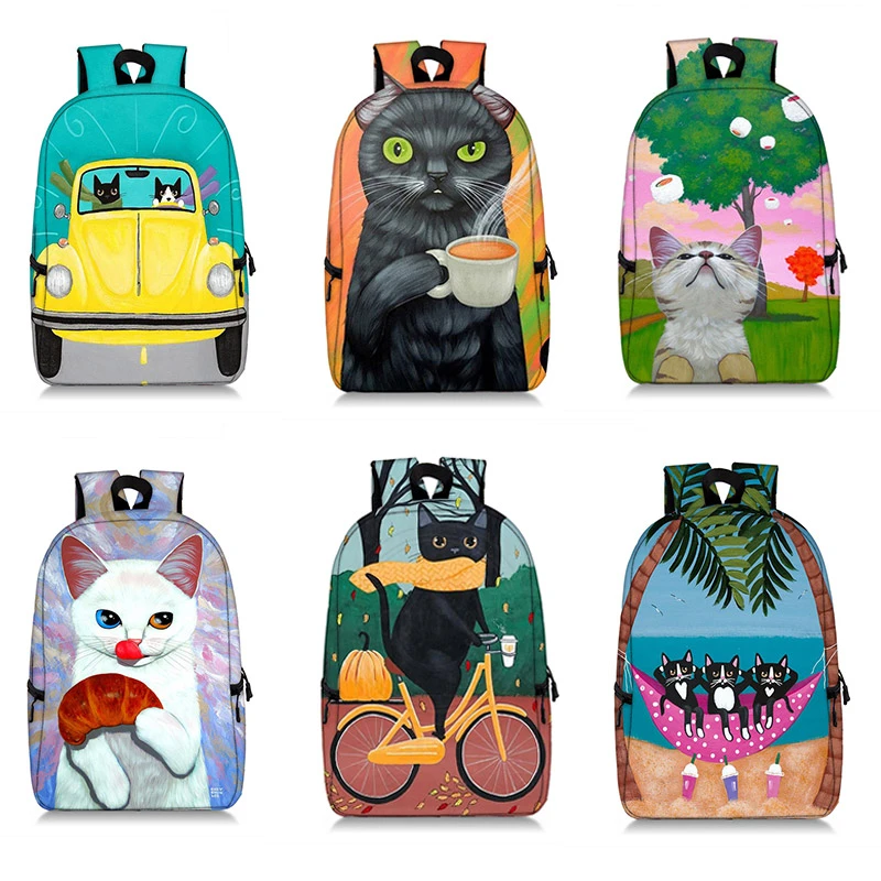 Mochila con estampado gato blanco y negro para niña, bolso escolar con bufanda mochilas de gran capacidad, regalo niños|Mochilas| - AliExpress