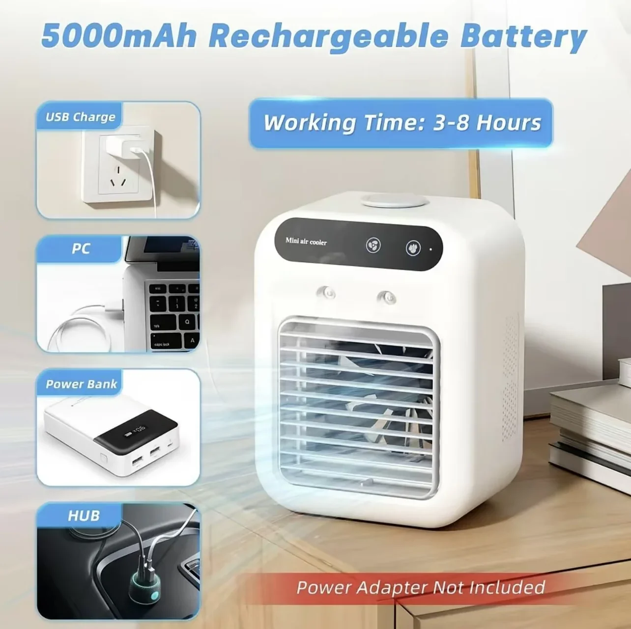 Raffrescatore Portatile per Dormitorio con Umidificazione, Ventilatore Elettrico, Raffrescatore d'Aria Mobile da Tavolo per Piccoli Condizionatori Domestici - Image 4