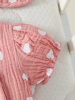 Baby Girls 4pcs Summer O-Round  Cotton Soft Printing Heart Streetwear Cute Bodysuit 4