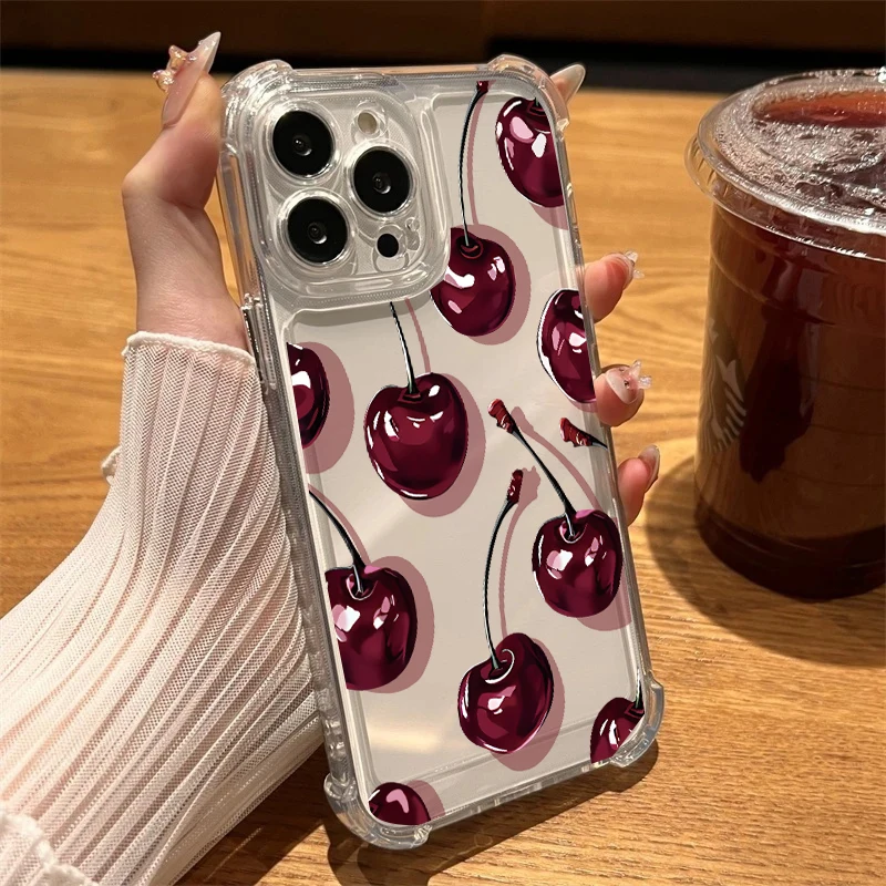 Shockproof Clear Bow Cherry Phone Case